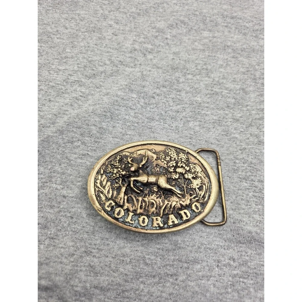 Vintage 1975 A Dezy Colorado Deer Buck Solid Brass Belt Buckle Hunting Western